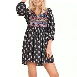 Umgee Southwestern Print Tunic Dress Small Aztec Navajo Boho Fall‎ Lightweight